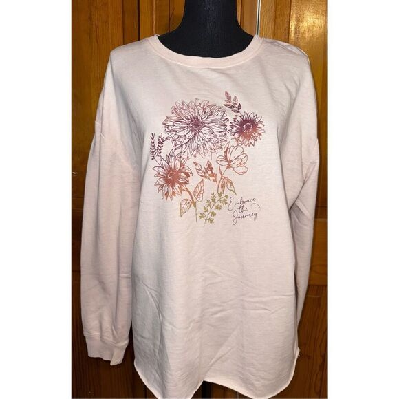C & C California Floral Graphic Long Sleeve Light Pink Top Size Large - Picture 1 of 7